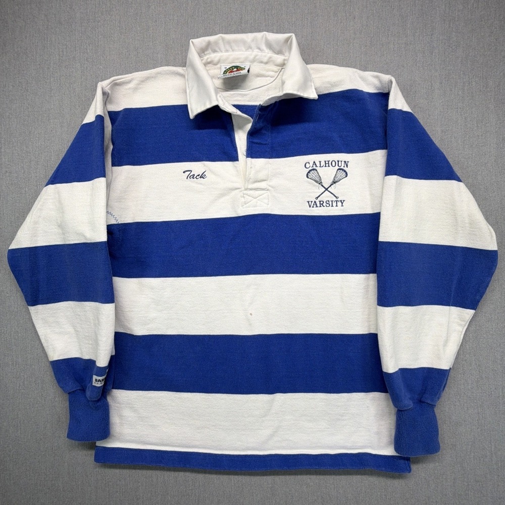 Vintage Barbarian Rugby Mens Medium Striped Longsleeve Polo Calhoun
